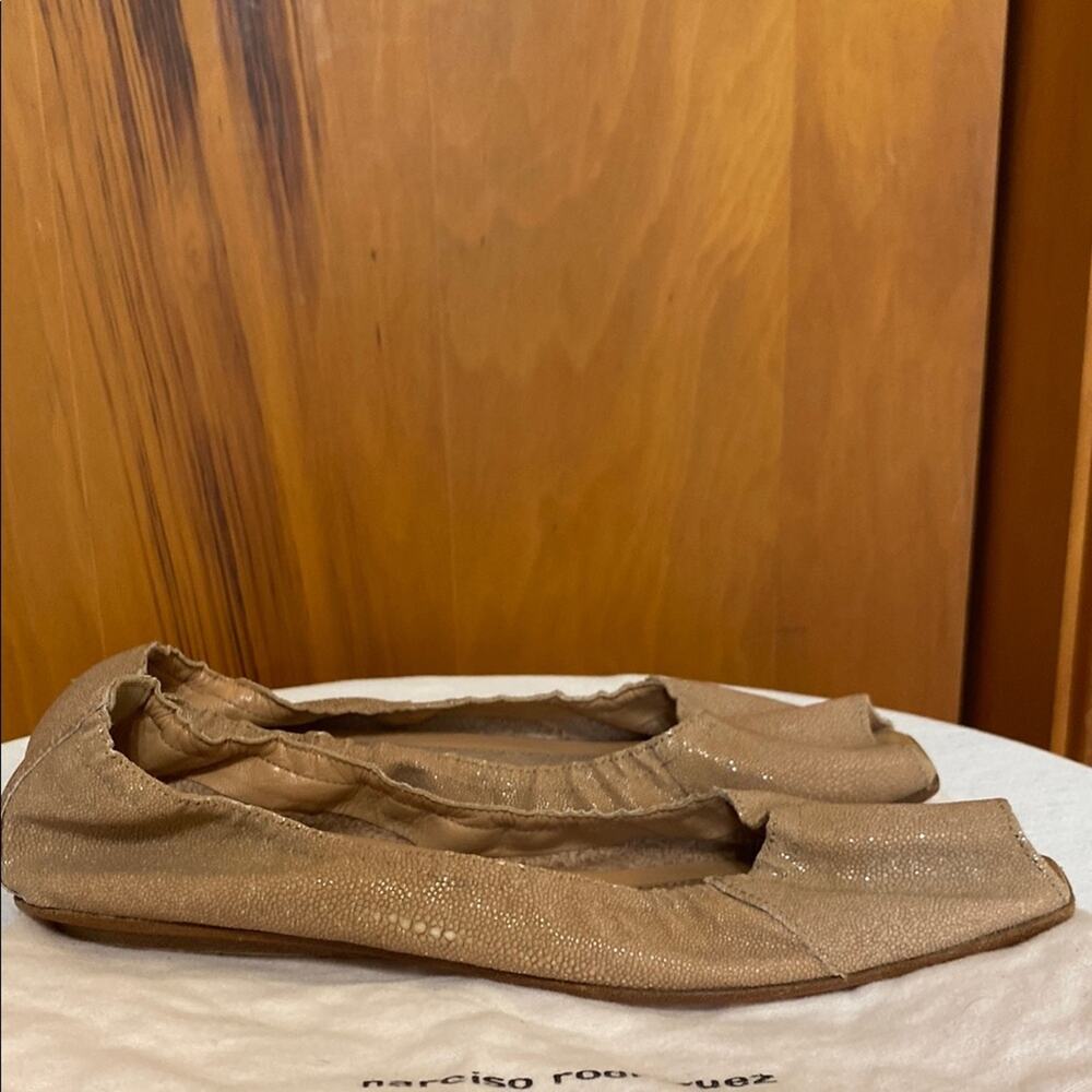 Narciso Rodriguez Snake Leather Pale Pink Tan Open Toe Ballet Flats - 9 W/ Bag - Picture 2 of 13